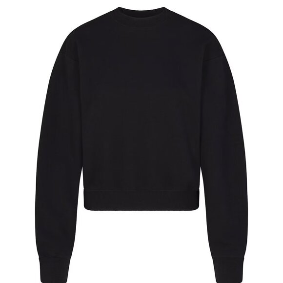 NWT SKIMS Cotton Fleece Classic Crewneck Sweatshirt - Onyx - Medium - Picture 1 of 9